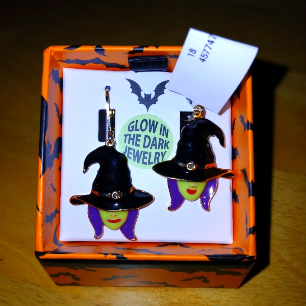 Betsey Johnson glow in the dark witch earrings